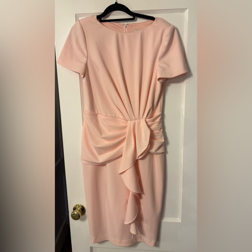 Badgley Mischka Pink Short Sleeve Sheath Dress